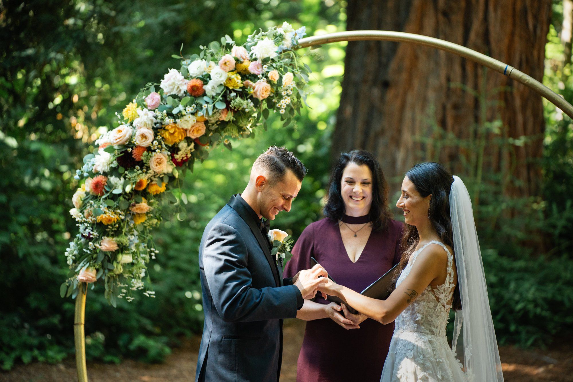 full weekend at sand rock farm — guests on-site (37, arch, DJ), Vows in the Redwood Grove, a Lodging-on-Property Celebration