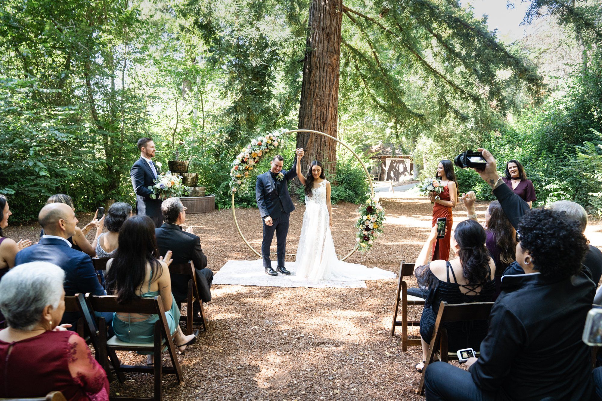 full weekend at sand rock farm — guests on-site (37, arch, DJ), Vows in the Redwood Grove, a Lodging-on-Property Celebration
