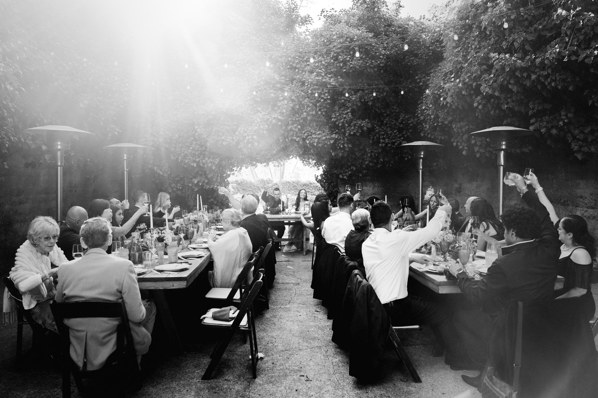 full weekend at sand rock farm — guests on-site (37, arch, DJ), Dinner in the Barrel Room