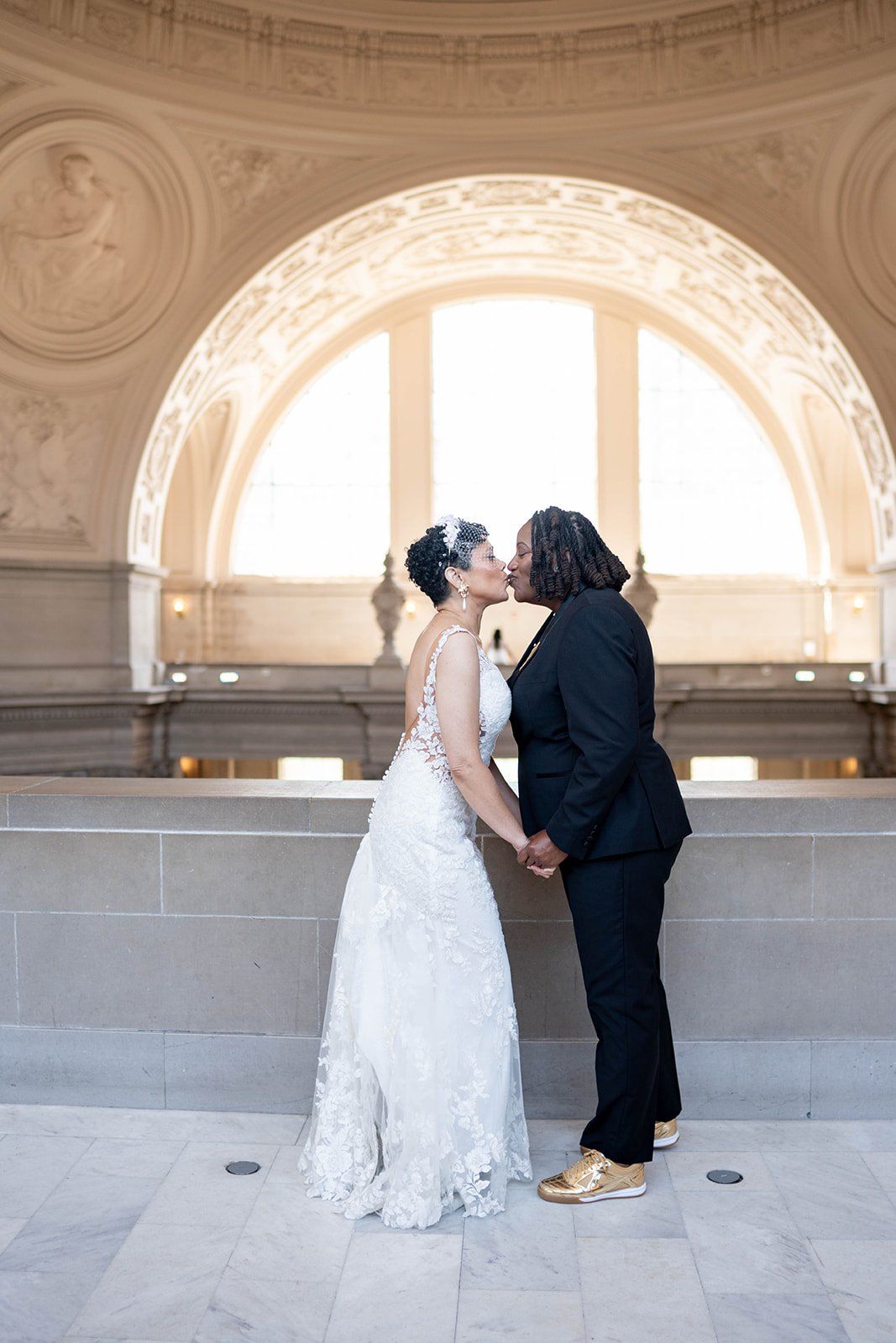 same-sex city hall wedding, fourth floor gallery + bouche (plant-based), Portraits in a 1915 Landmark