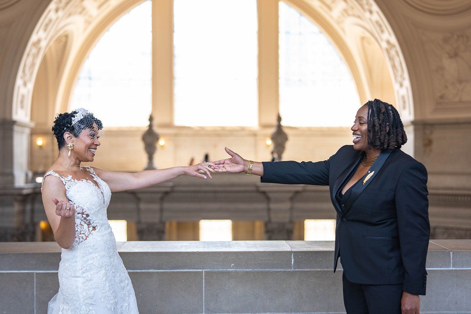 same-sex city hall wedding, fourth floor gallery + bouche (plant-based), Portraits in a 1915 Landmark