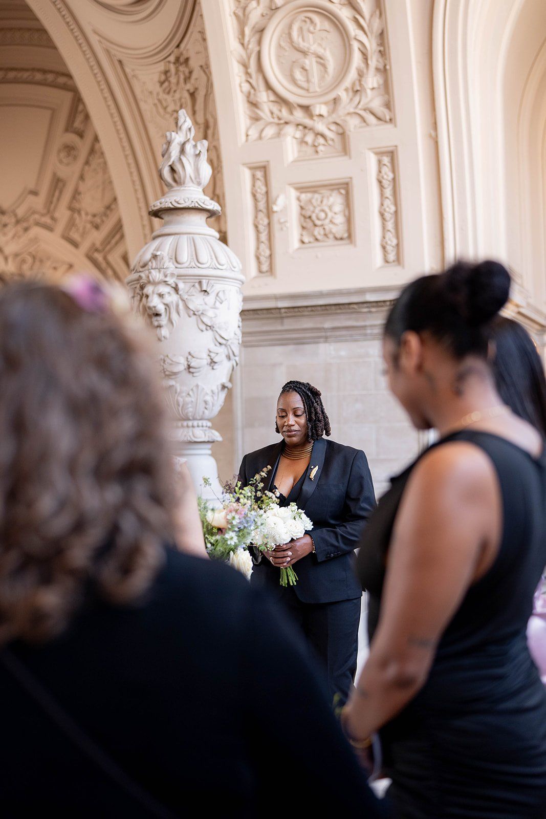 same-sex city hall wedding, fourth floor gallery + bouche (plant-based), A Two-Brides City Hall Wedding in the North Gallery
