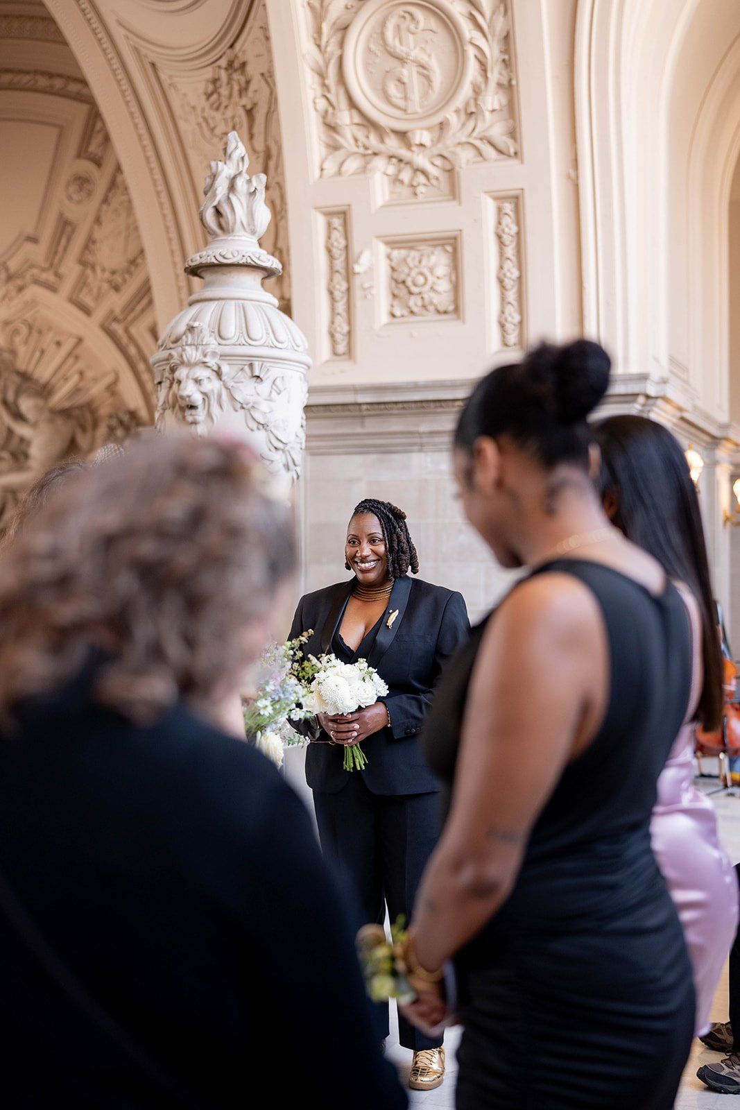 same-sex city hall wedding, fourth floor gallery + bouche (plant-based), A Two-Brides City Hall Wedding in the North Gallery