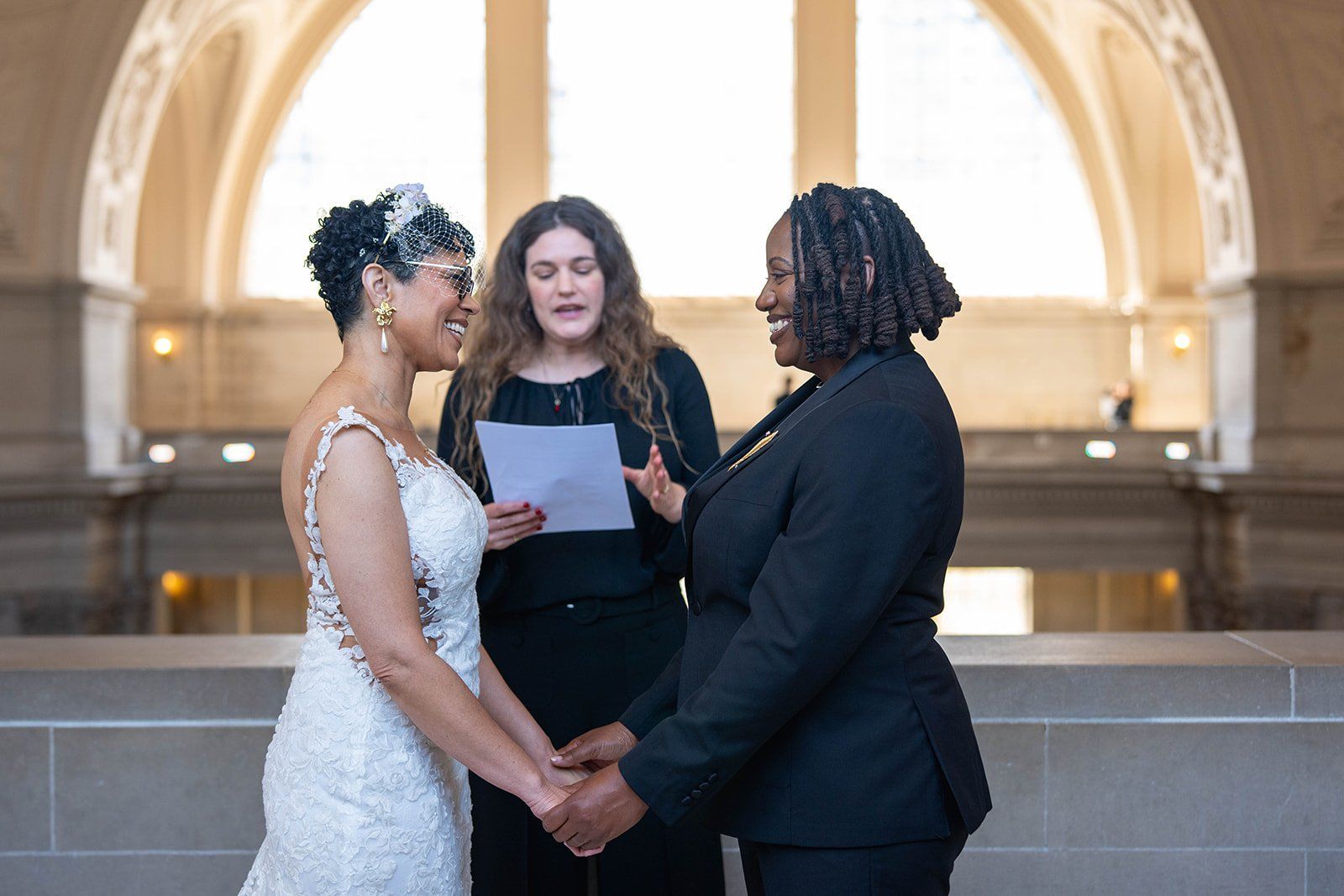 same-sex city hall wedding, fourth floor gallery + bouche (plant-based), A Two-Brides City Hall Wedding in the North Gallery