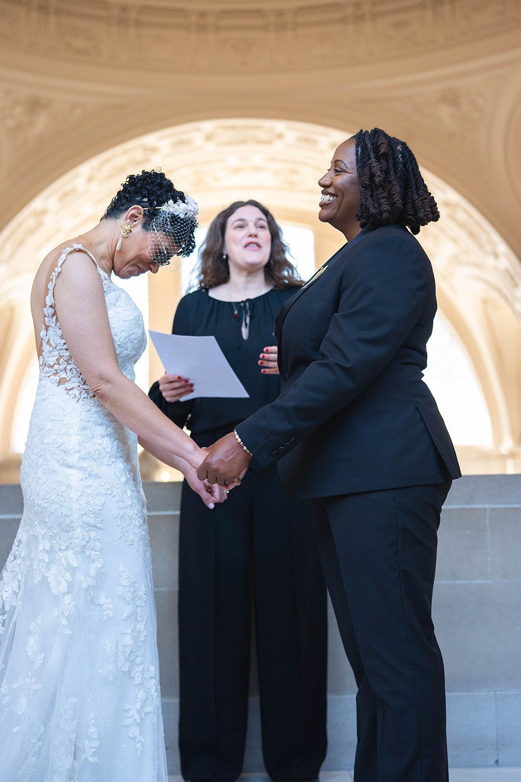same-sex city hall wedding, fourth floor gallery + bouche (plant-based), A Two-Brides City Hall Wedding in the North Gallery