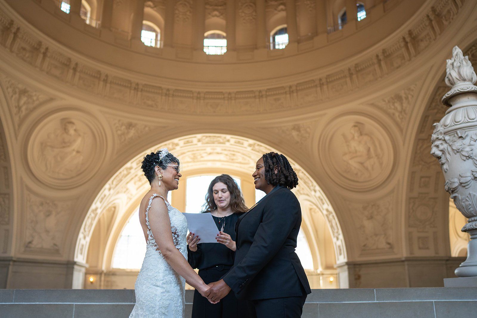 same-sex city hall wedding, fourth floor gallery + bouche (plant-based), A Two-Brides City Hall Wedding in the North Gallery