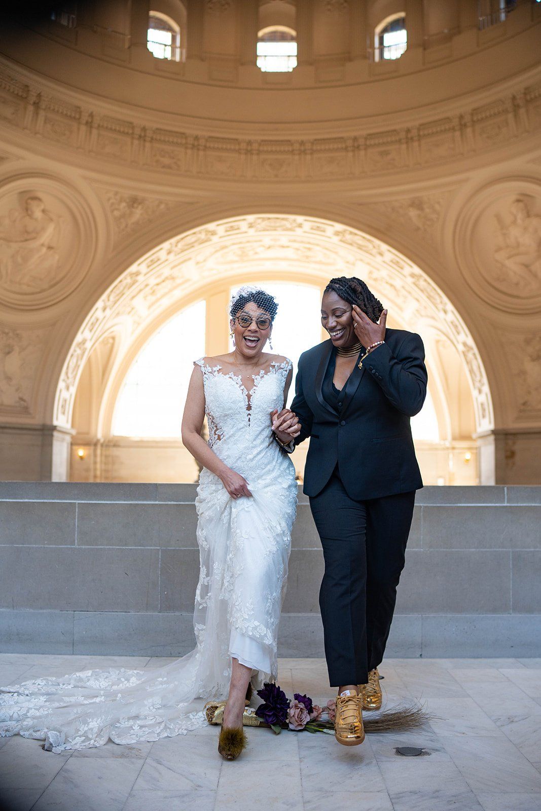 same-sex city hall wedding, fourth floor gallery + bouche (plant-based), Portraits in a 1915 Landmark