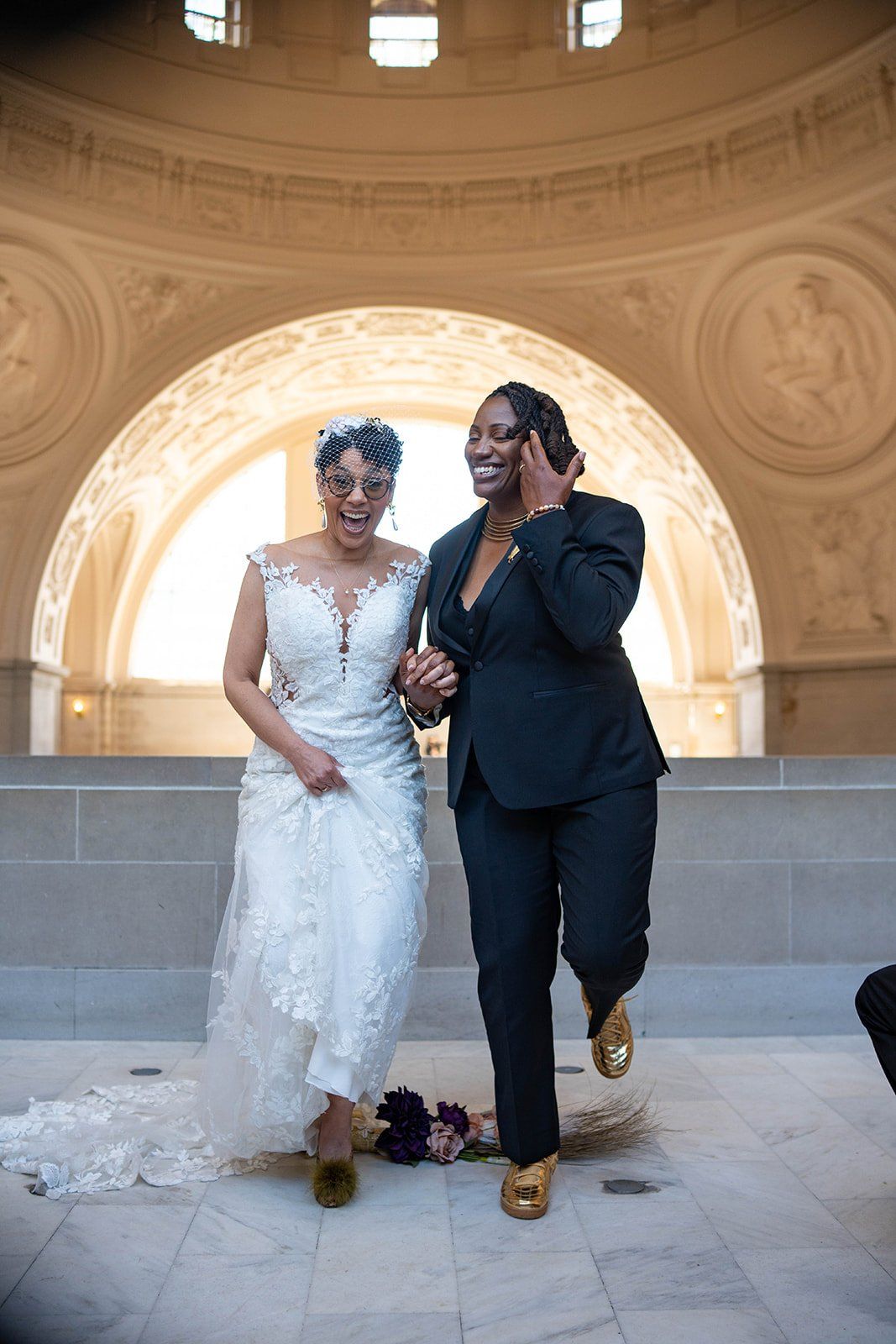 same-sex city hall wedding, fourth floor gallery + bouche (plant-based), Portraits in a 1915 Landmark