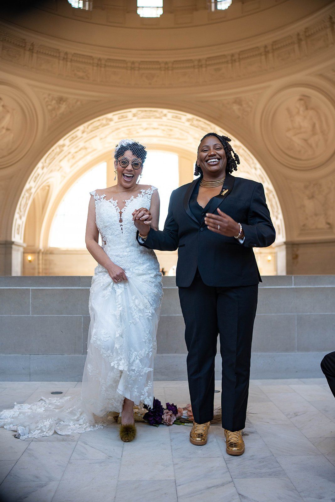 same-sex city hall wedding, fourth floor gallery + bouche (plant-based), Portraits in a 1915 Landmark