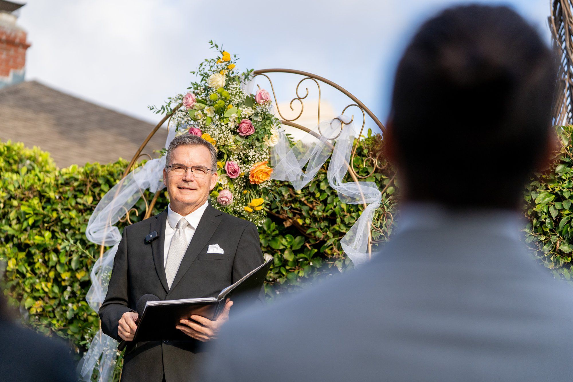 villa micro wedding at villa francesca, socal, A Front-Lawn Villa Micro Wedding Ceremony and Wine Sealing