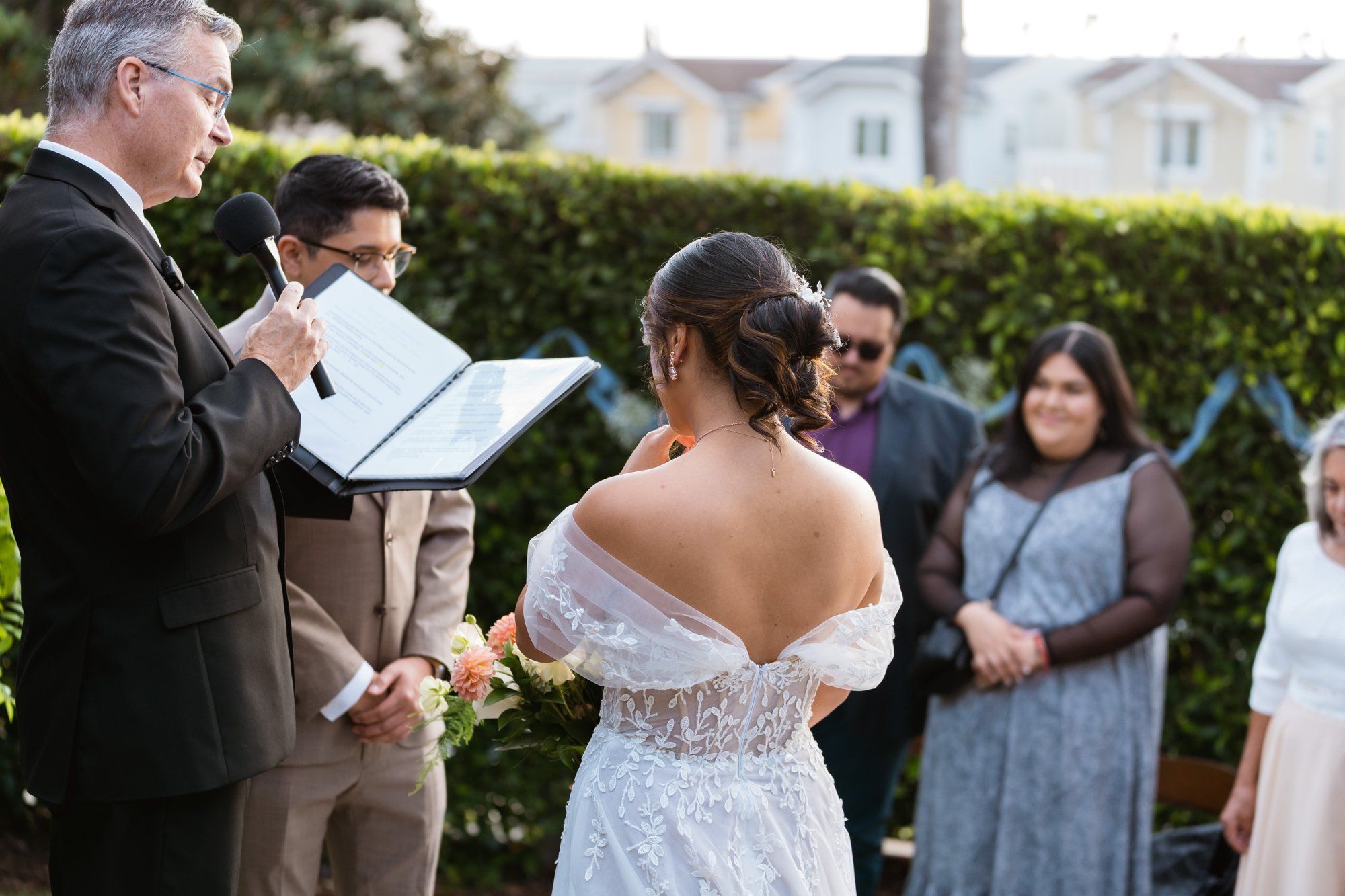 villa micro wedding at villa francesca, socal, A Front-Lawn Villa Micro Wedding Ceremony and Wine Sealing