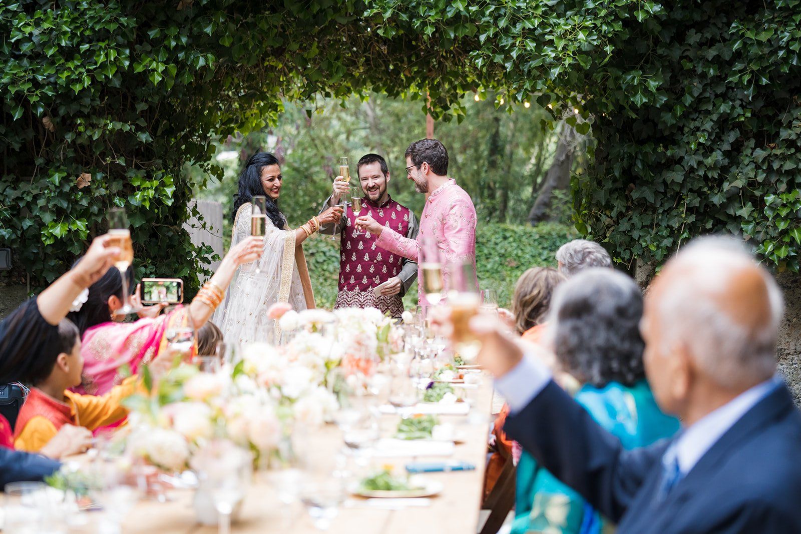 indian micro wedding, Western Vows Around the Dinner Table. Intimate Indian Wedding in California