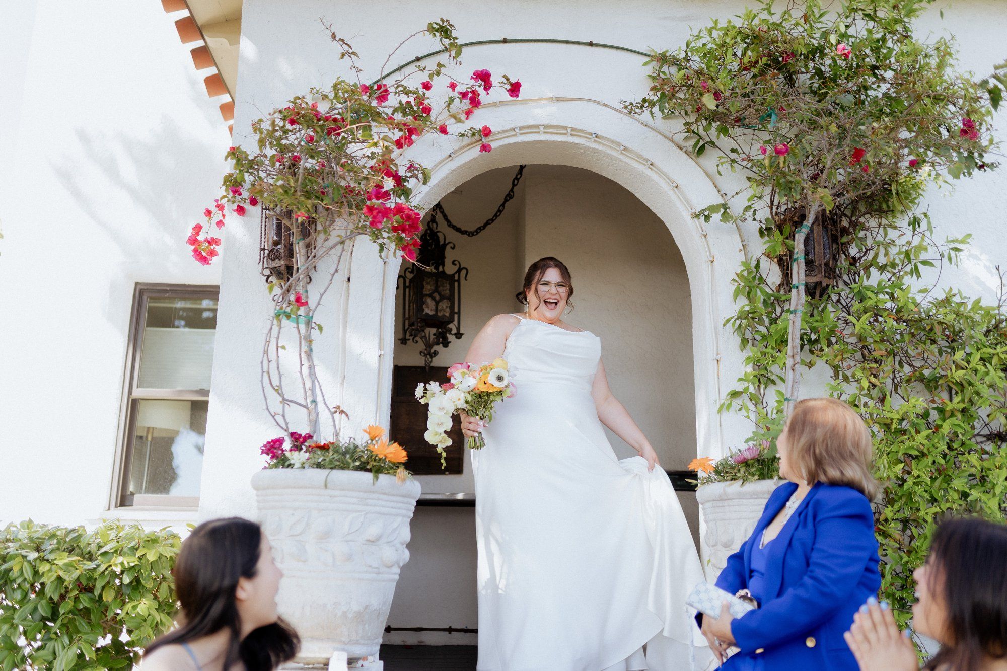 spring villa micro wedding at villa francesca, socal, An Ocean-View Villa Ceremony in the Courtyard