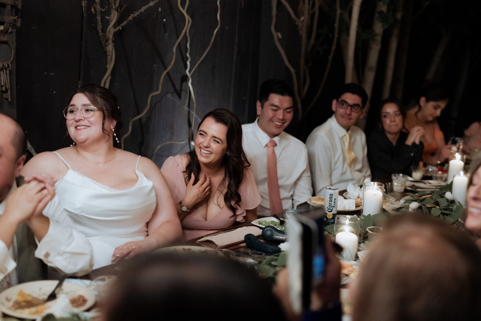 spring villa micro wedding at villa francesca, socal, Dinner, Toasts, and Cake in the Garden