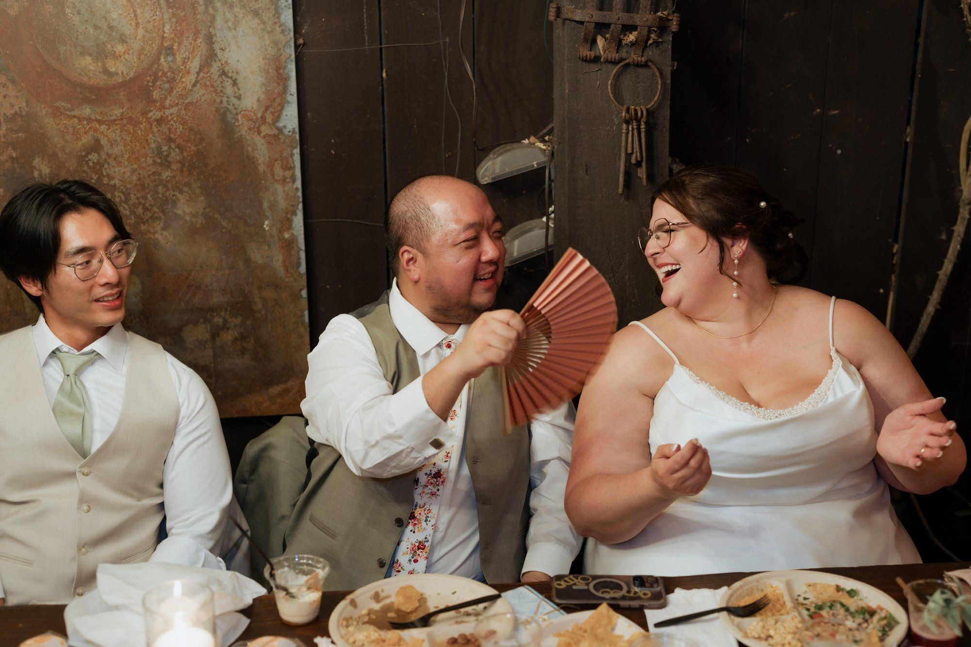 spring villa micro wedding at Villa Francesca, Dinner, Toasts, and Cake Under the Wooden Awning