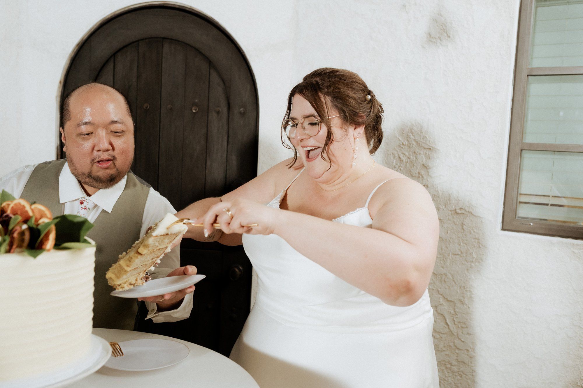 spring villa micro wedding at Villa Francesca, Dinner, Toasts, and Cake Under the Wooden Awning