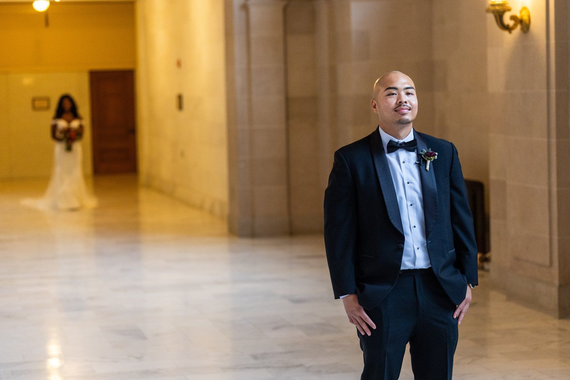 interracial city hall micro wedding, Vows on the Grand Staircase