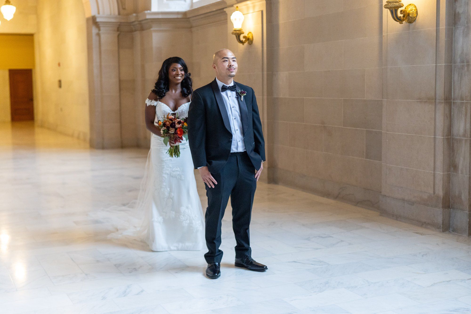 interracial city hall micro wedding, Vows on the Grand Staircase