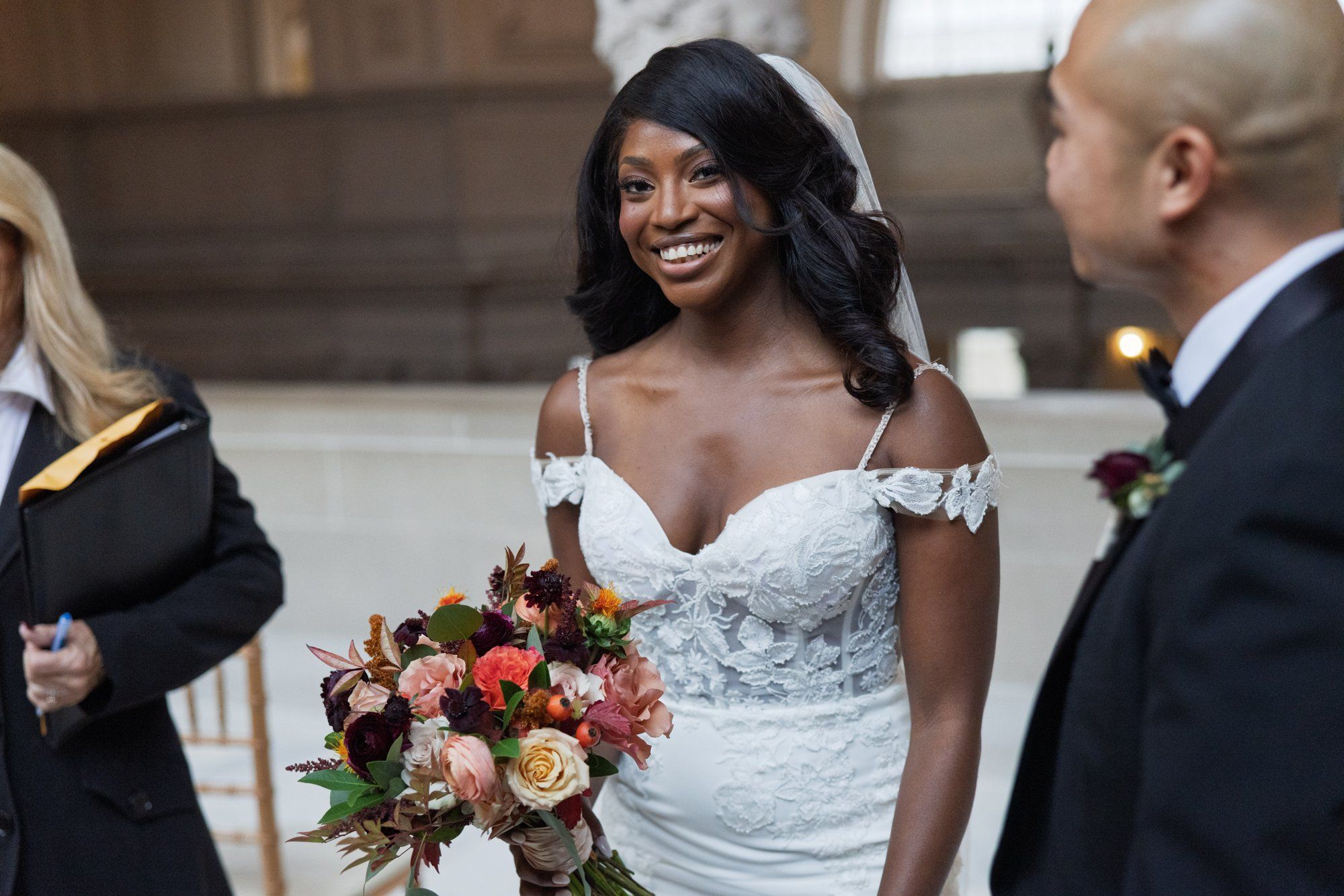 interracial city hall micro wedding, Vows on the Grand Staircase