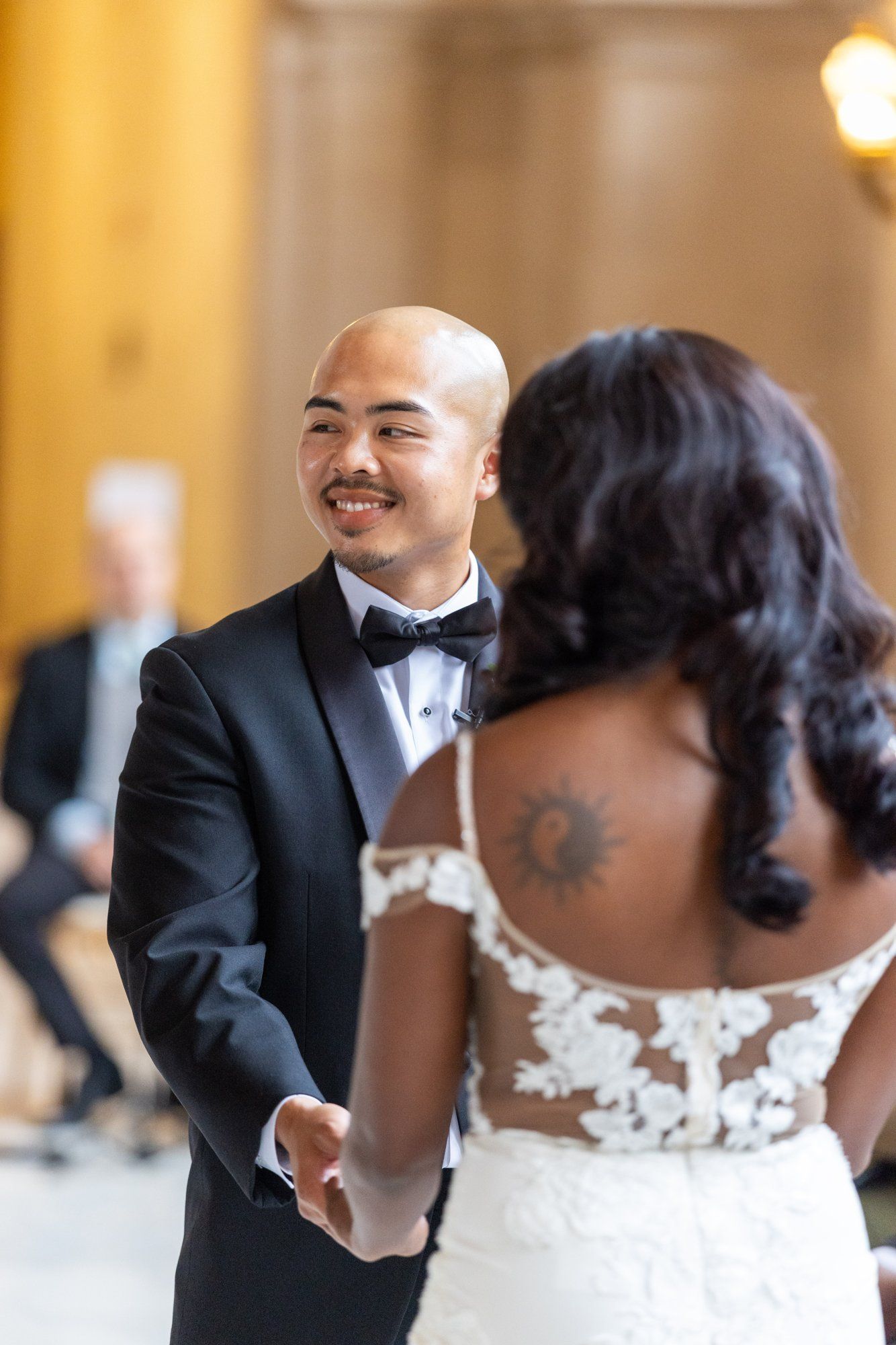 interracial city hall micro wedding, Vows on the Grand Staircase at City Hall