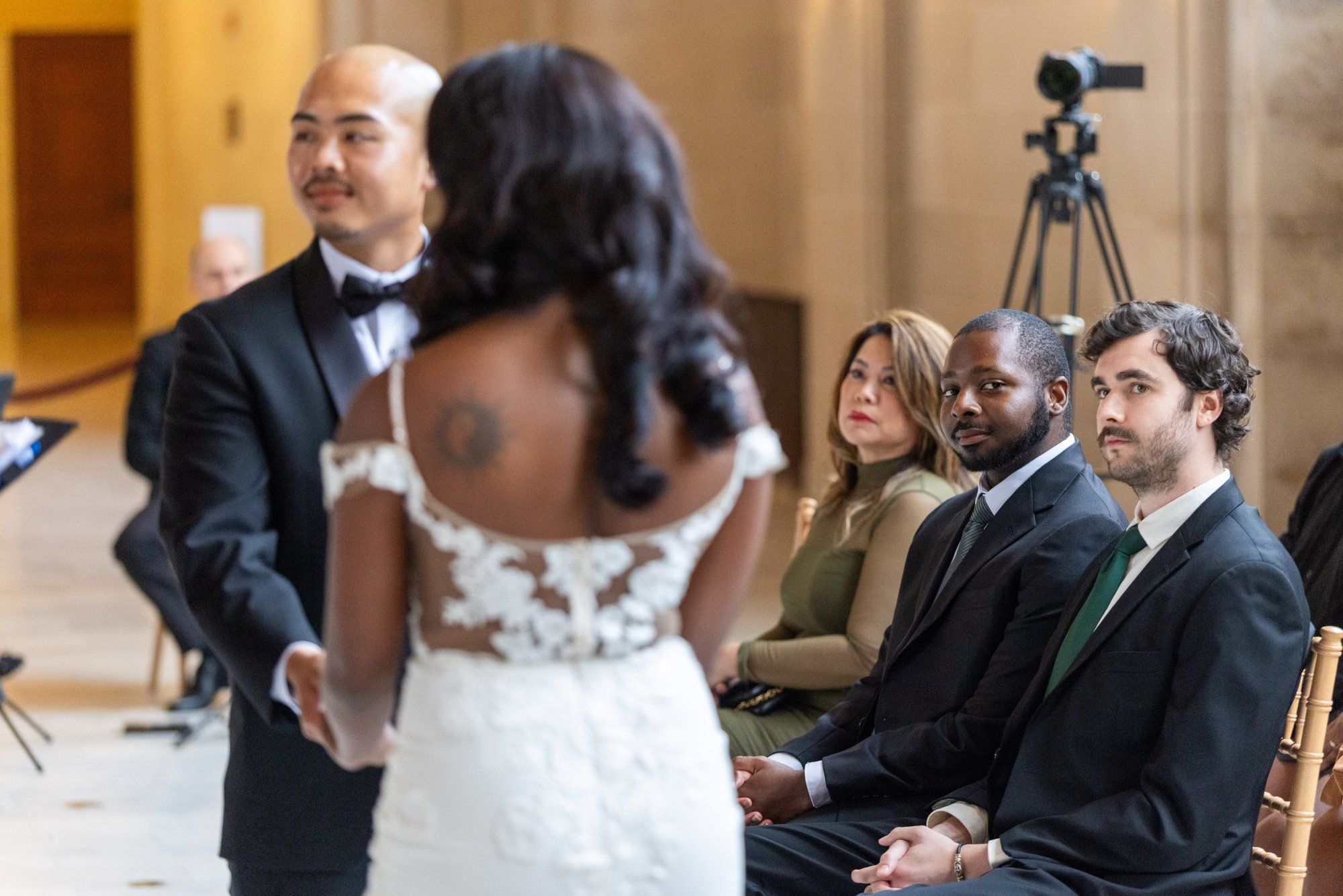 interracial city hall micro wedding, Vows on the Grand Staircase