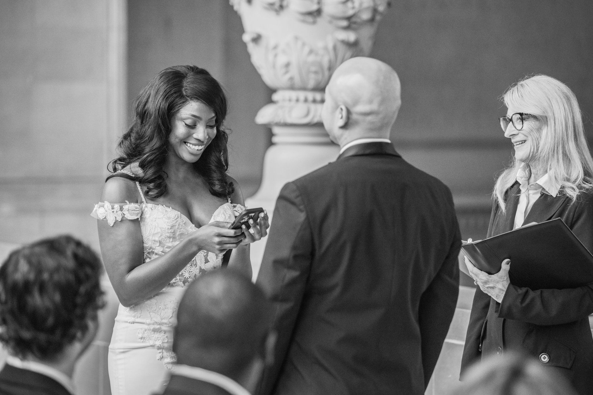 interracial city hall micro wedding, Vows on the Grand Staircase