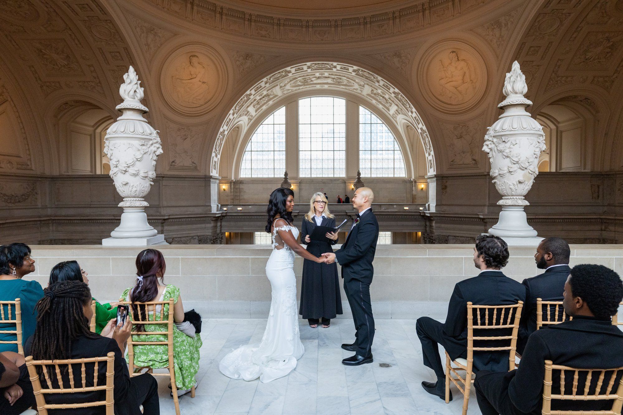 interracial city hall micro wedding, Vows on the Grand Staircase