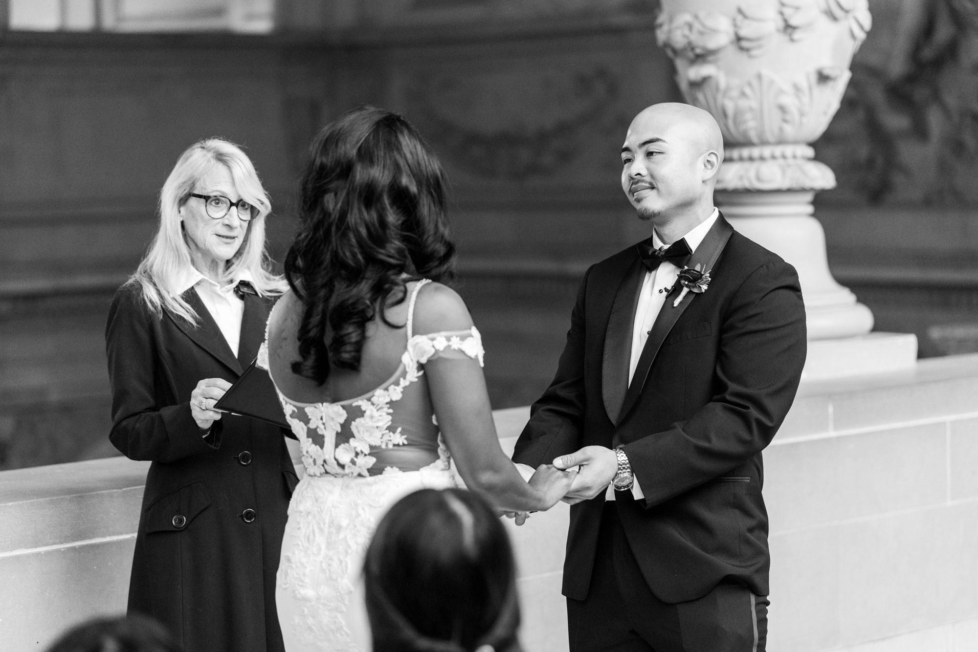 interracial city hall micro wedding, Vows on the Grand Staircase
