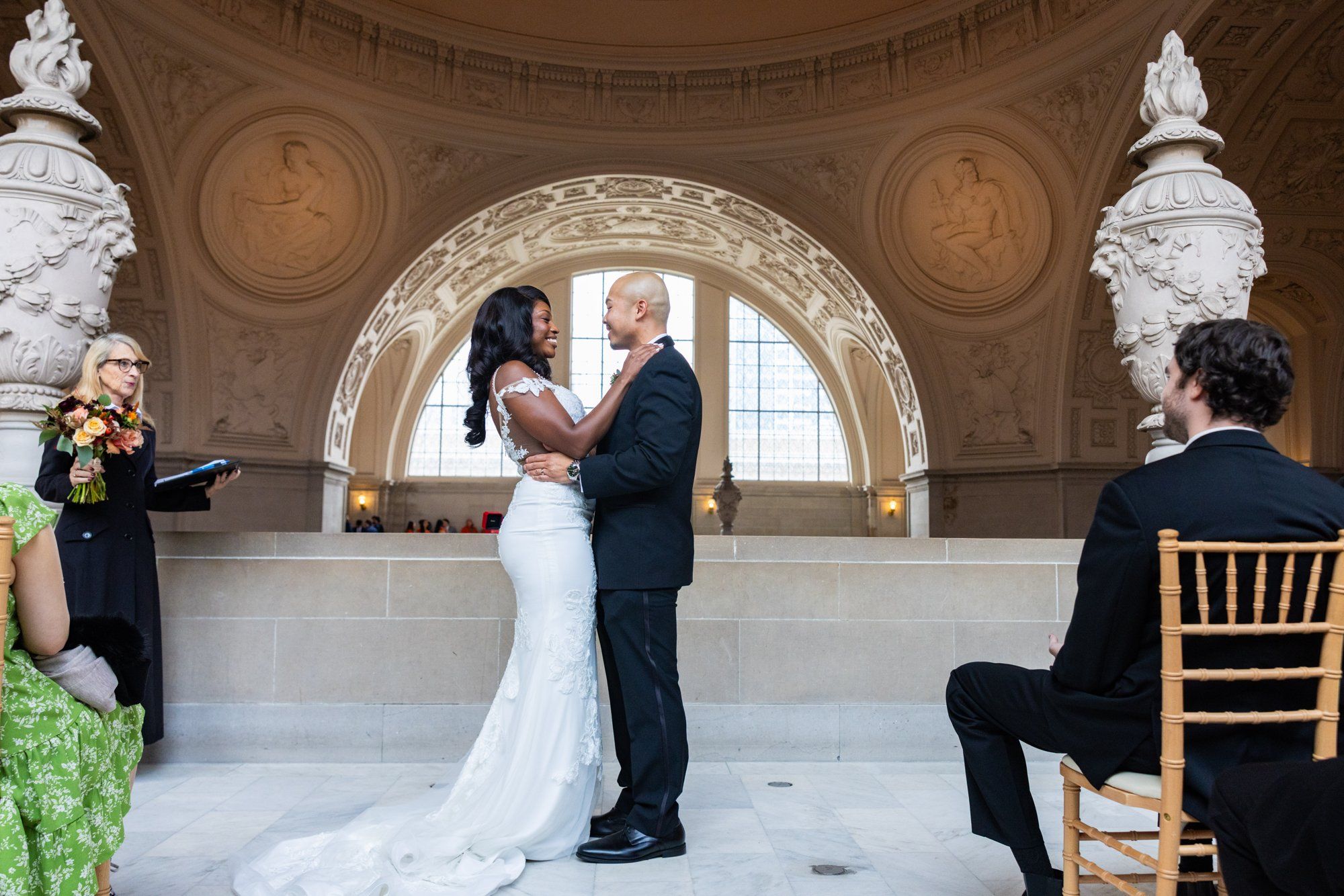 interracial city hall micro wedding, Vows on the Grand Staircase