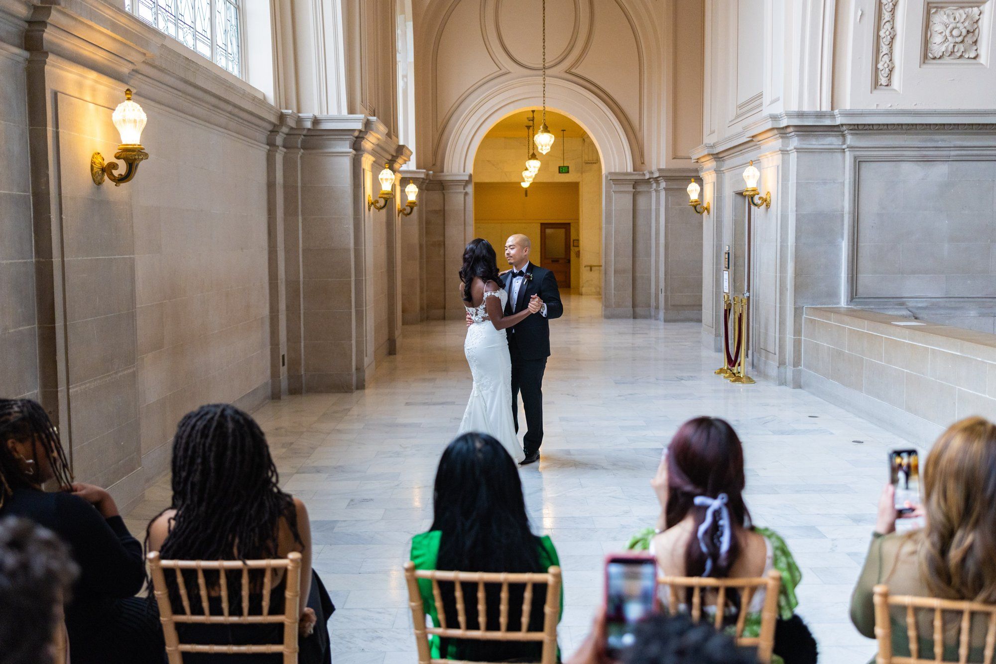interracial city hall micro wedding, Vows on the Grand Staircase