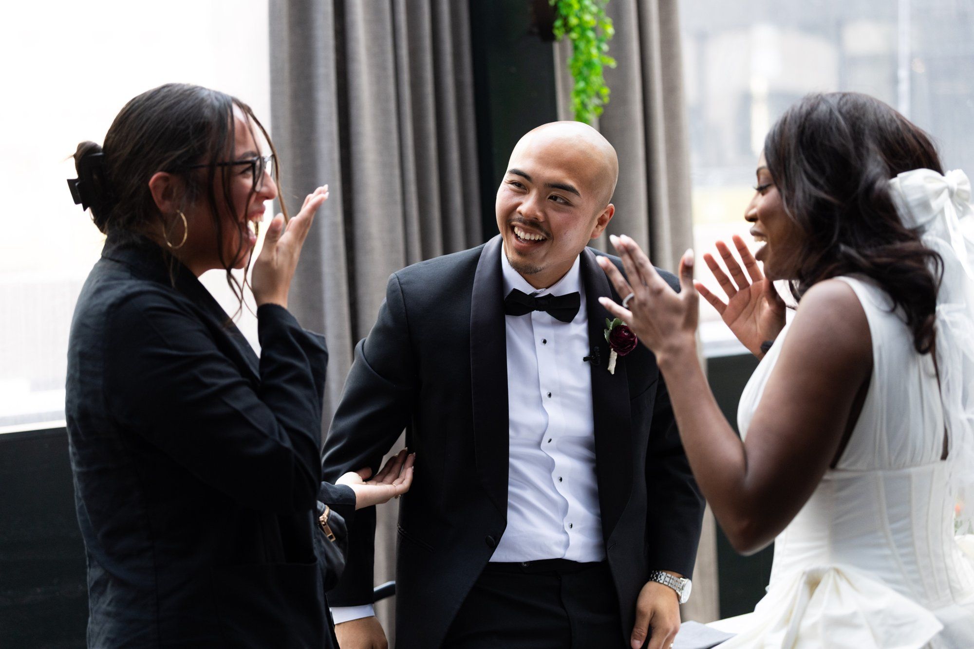 interracial city hall micro wedding, Rooftop Portraits, Then the Reception