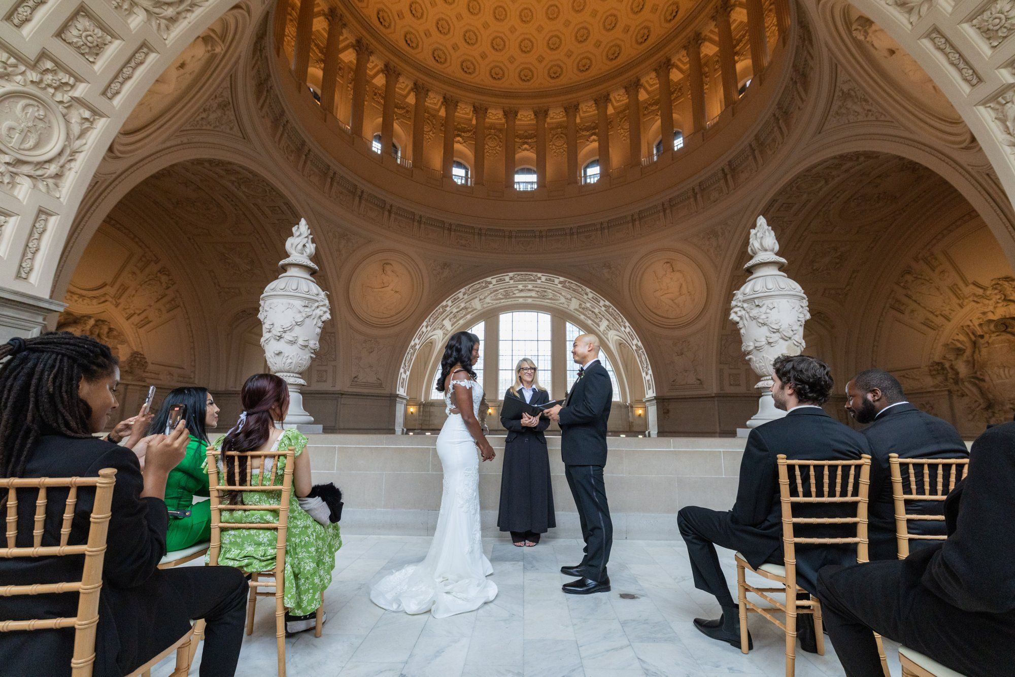 interracial city hall micro wedding, Vows on the Grand Staircase