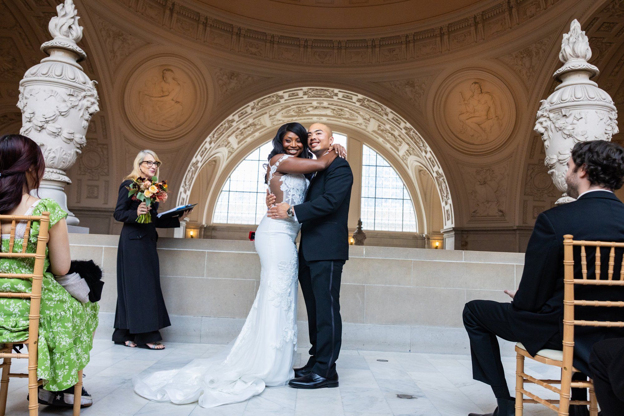 interracial city hall micro wedding, Vows on the Grand Staircase at City Hall