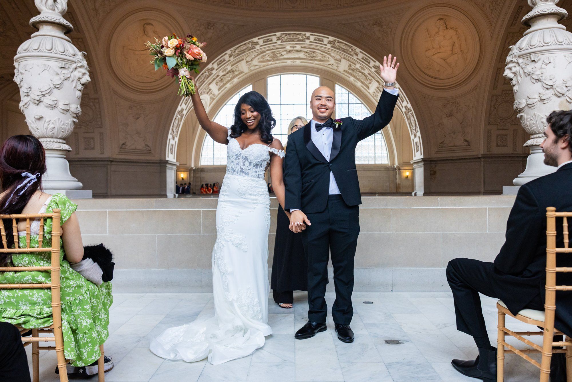 interracial city hall micro wedding, Vows on the Grand Staircase