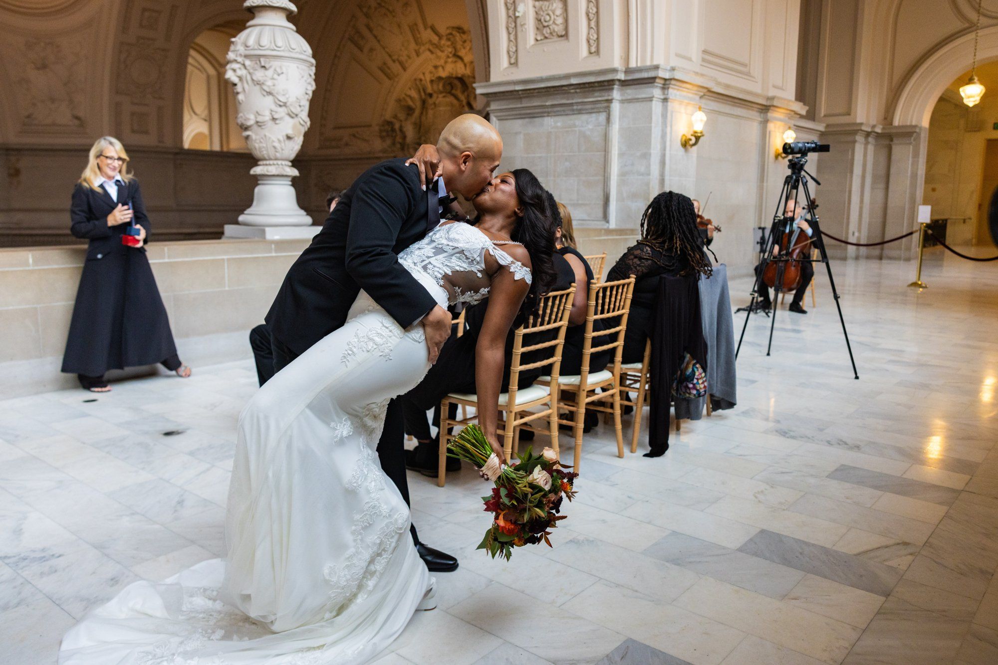 interracial city hall micro wedding, Vows on the Grand Staircase