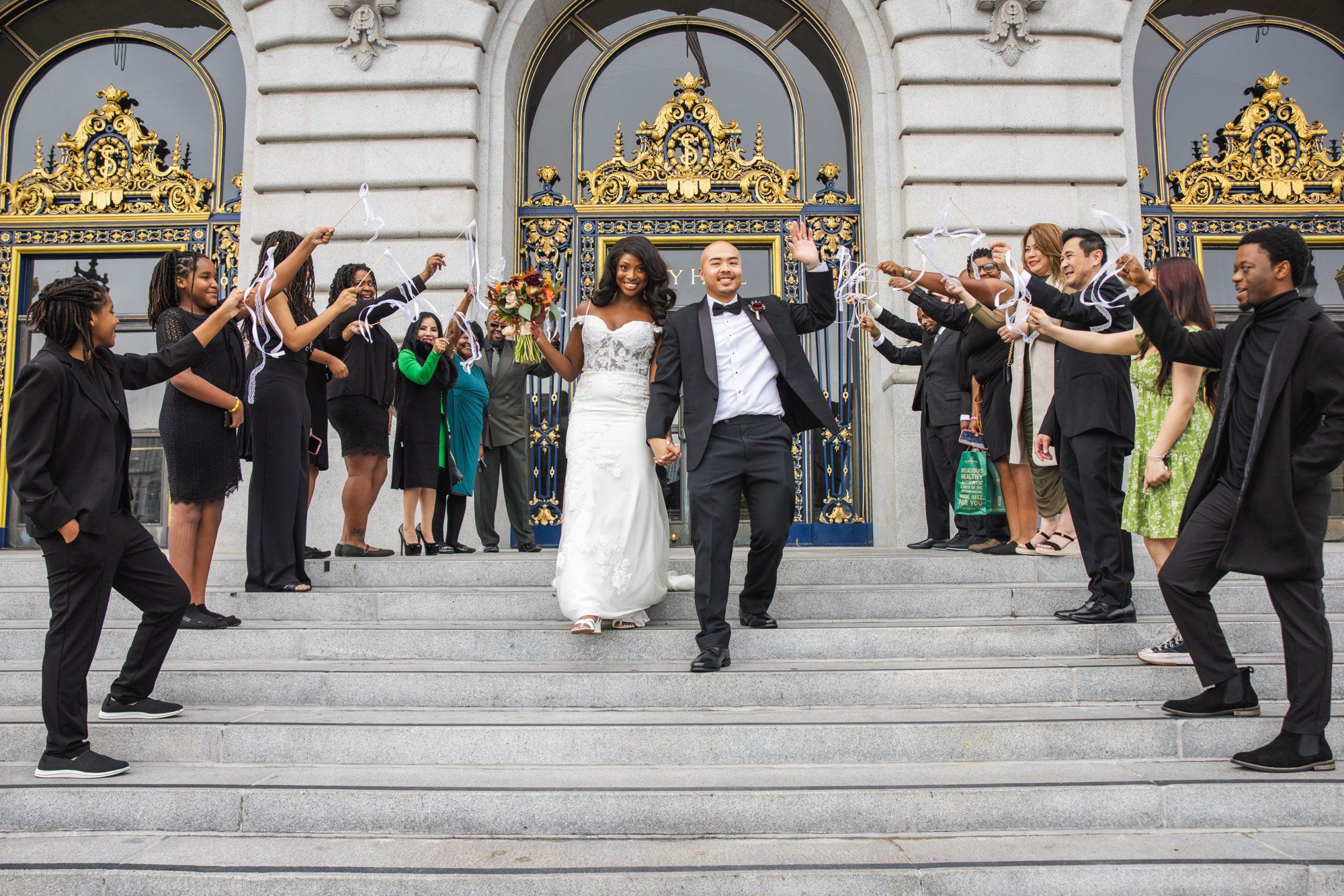 interracial city hall micro wedding, Vows on the Grand Staircase