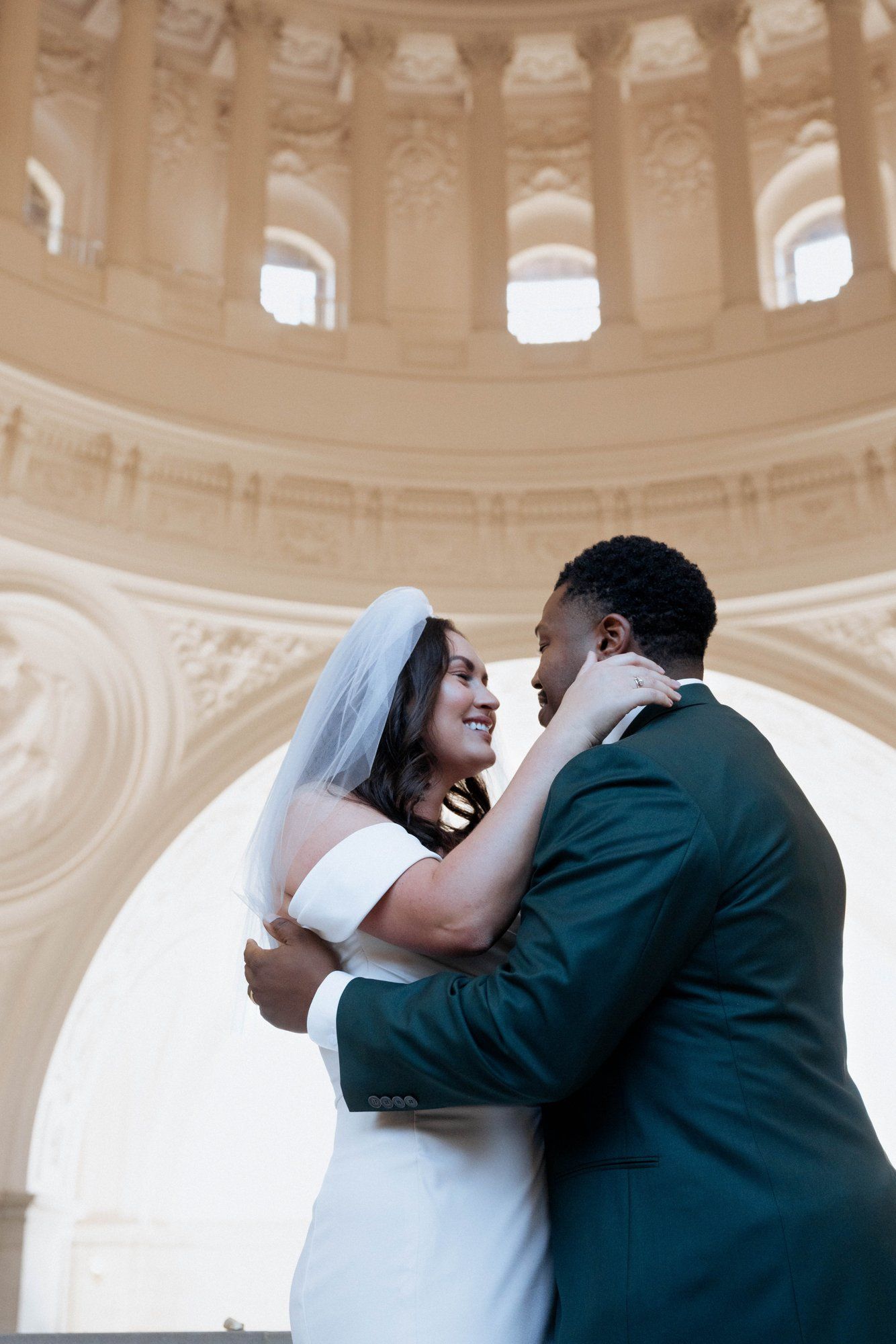 multicultural city hall elopement, Portraits Through the Multicultural City Hall Landmark