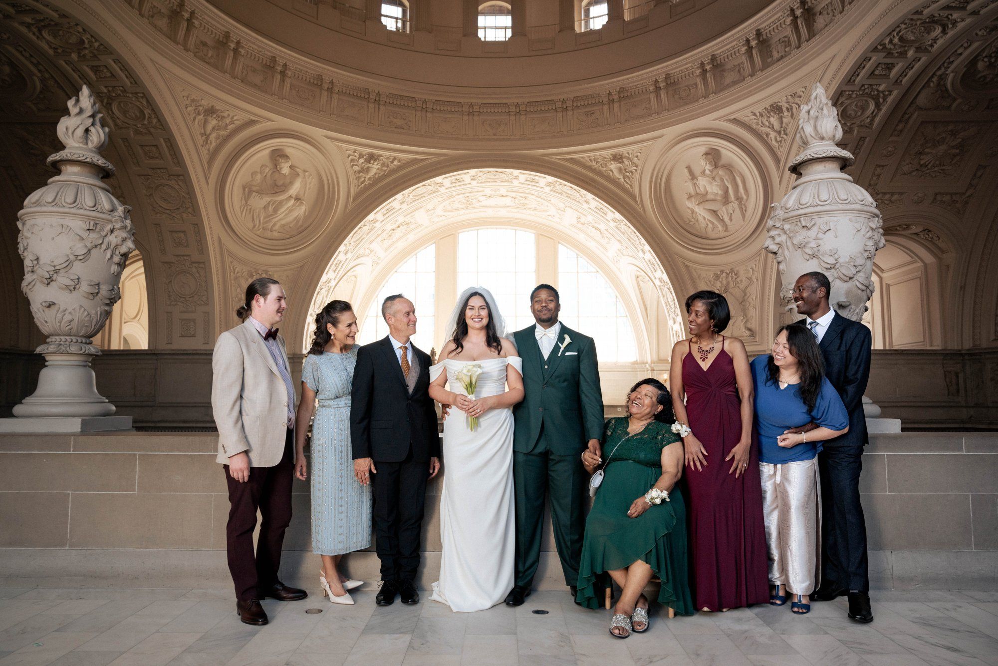 multicultural city hall elopement, Portraits Through the Multicultural City Hall Landmark