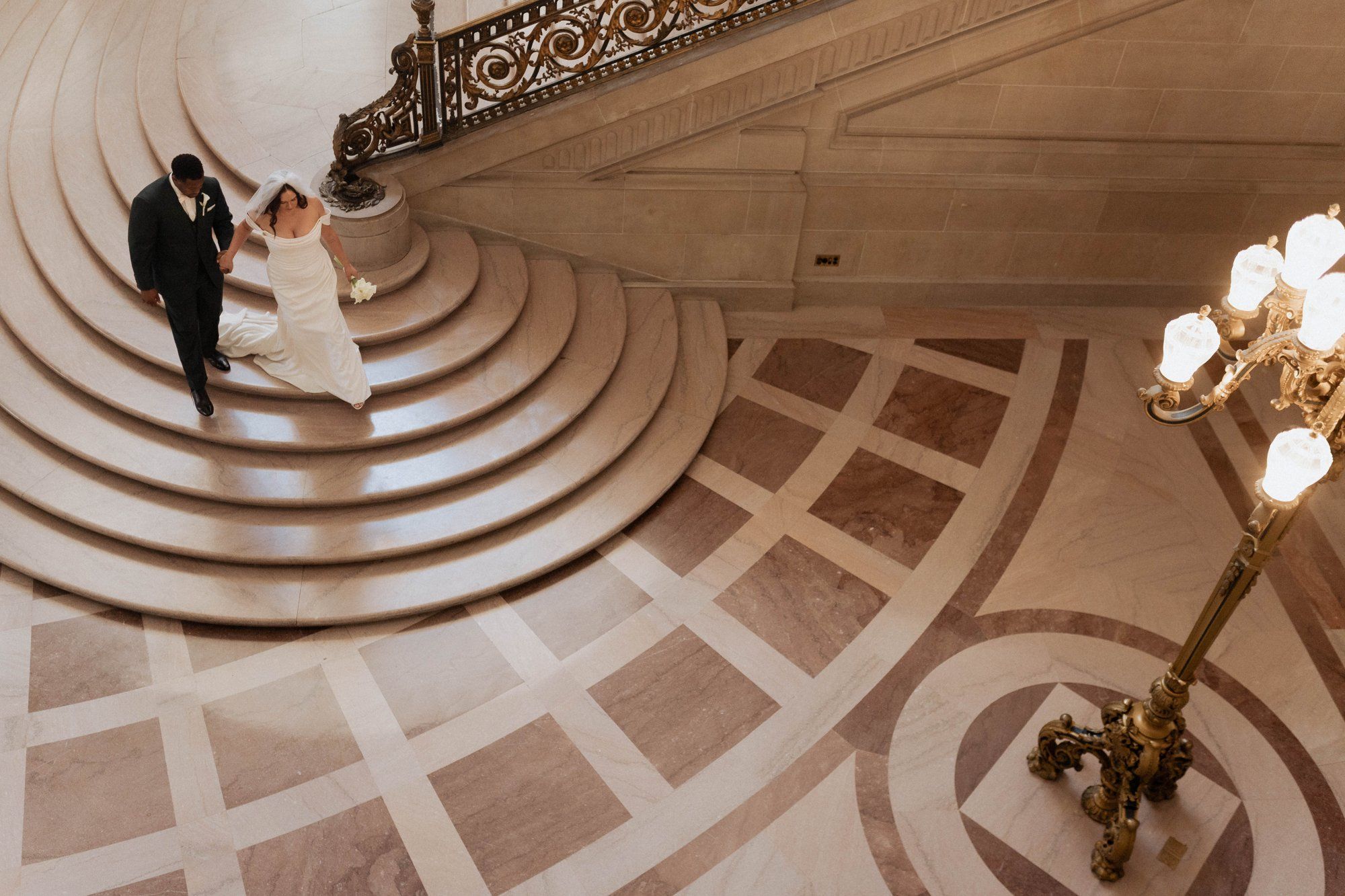 multicultural city hall elopement, Portraits Through the Multicultural City Hall Landmark