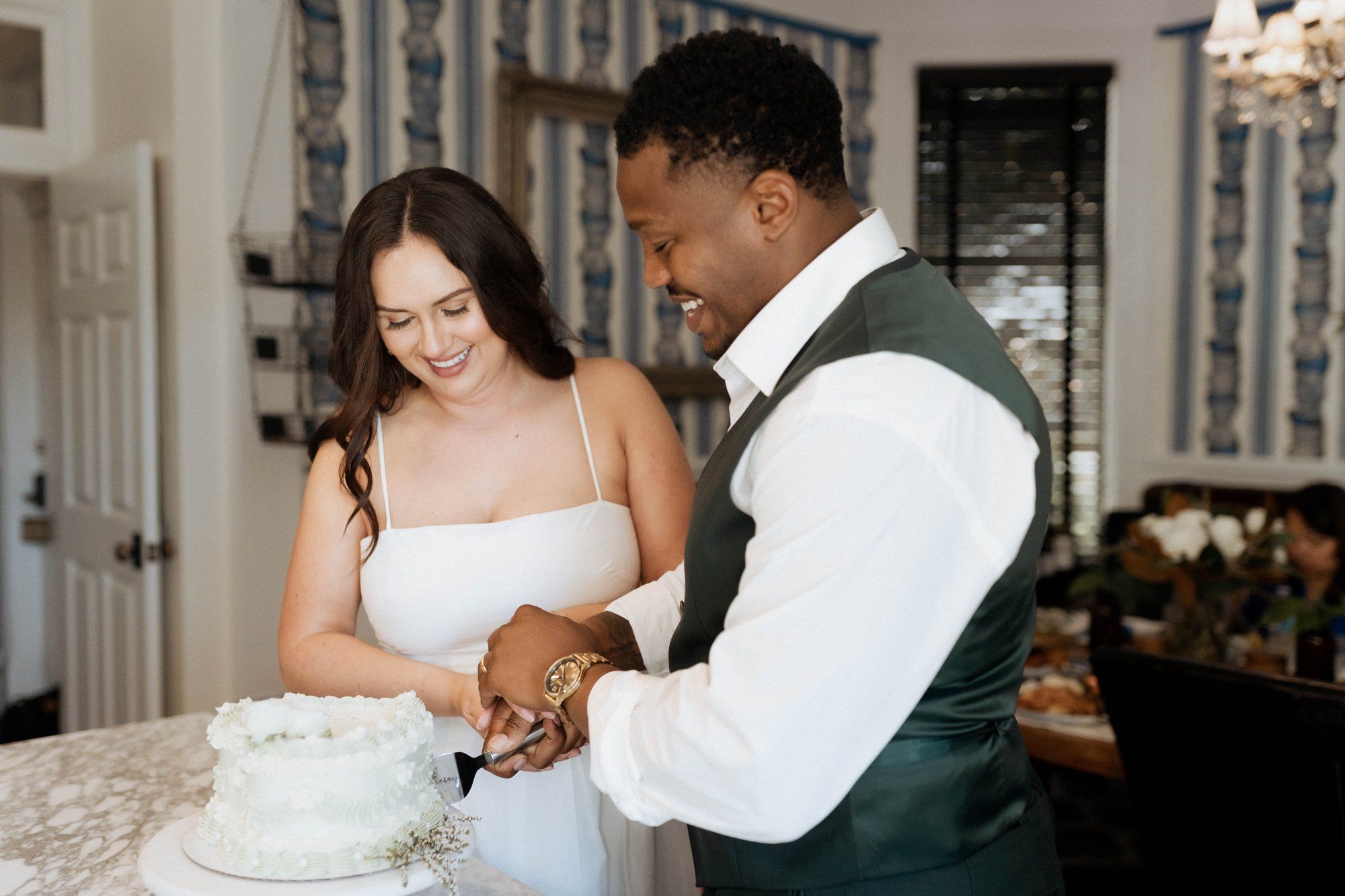 multicultural city hall elopement, Dinner Back at the House