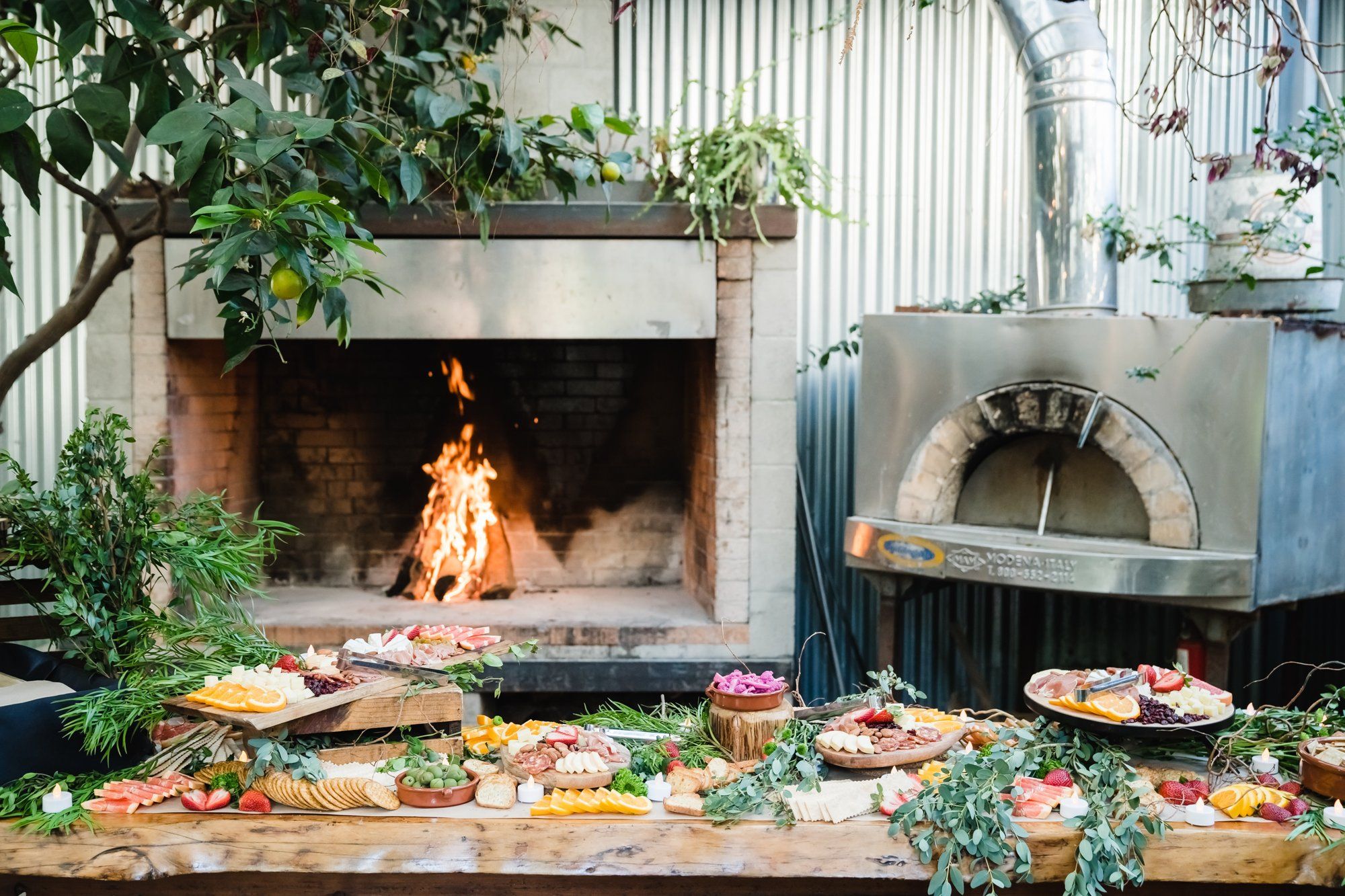 industrial-cafe micro wedding at Stable Cafe, Dinner on the String-Lit Patio at Stable Cafe