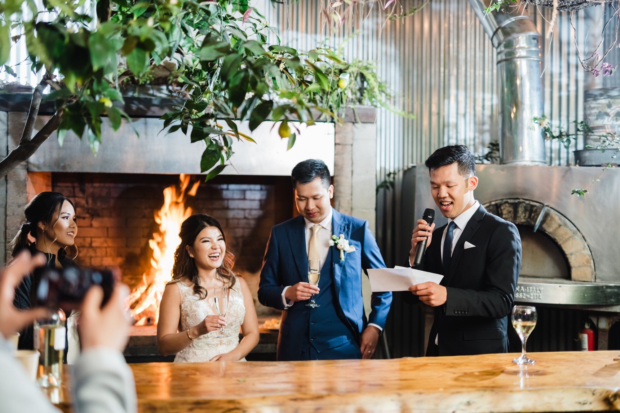 industrial-cafe micro wedding at stable cafe, sf, Dinner on the String-Lit Patio at Stable Cafe