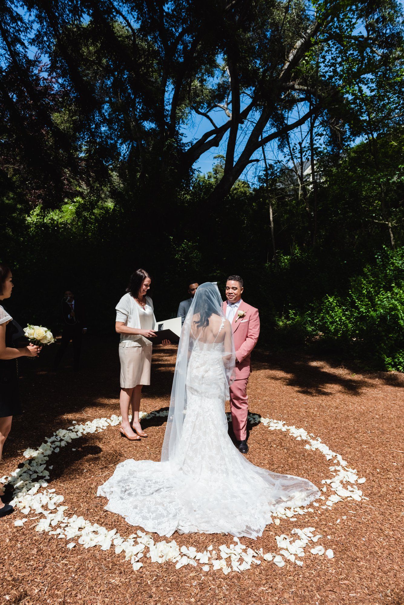 multicultural spring wedding at sand rock farm, Vows in the Redwood Grove, a 20-Guest Spring Redwood Ceremony
