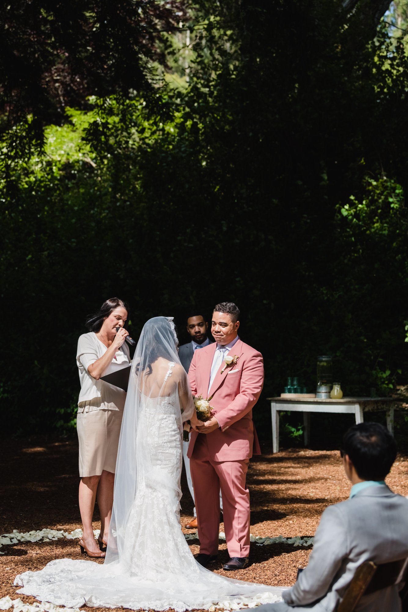 multicultural spring wedding at sand rock farm, Vows in the Redwood Grove, a 20-Guest Spring Redwood Ceremony