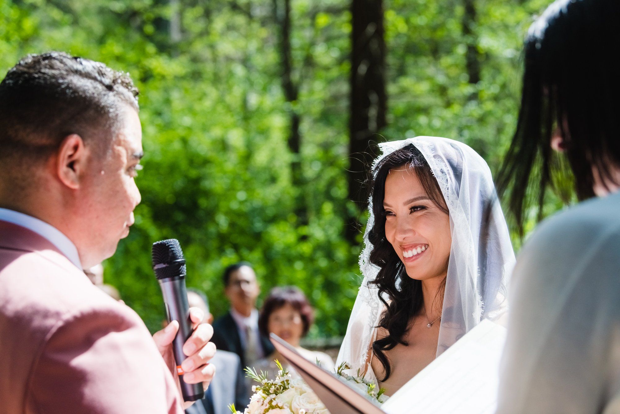 multicultural spring wedding at sand rock farm, Vows in the Redwood Grove, a 20-Guest Spring Redwood Ceremony