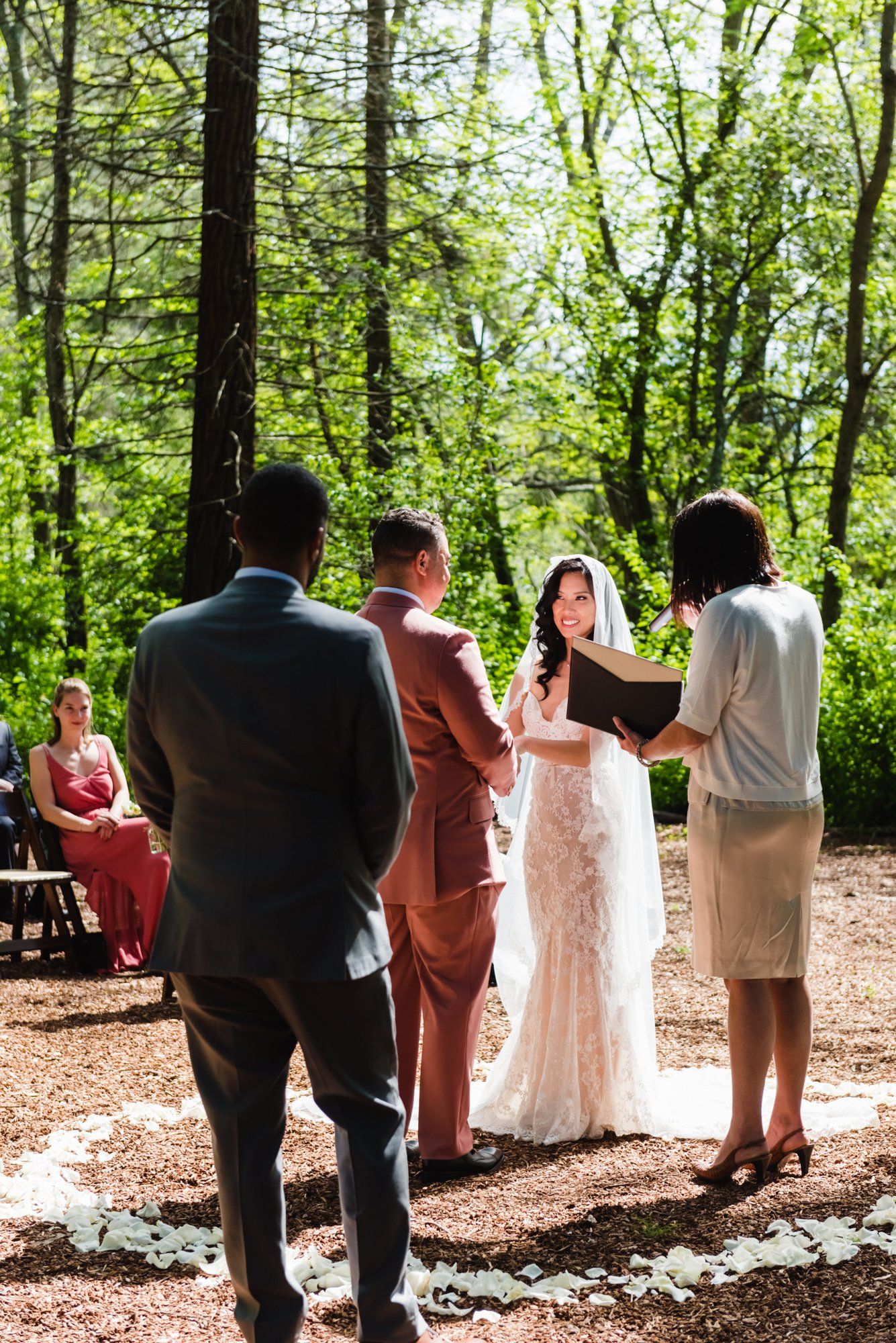 multicultural spring wedding at sand rock farm, Vows in the Redwood Grove, a 20-Guest Spring Redwood Ceremony