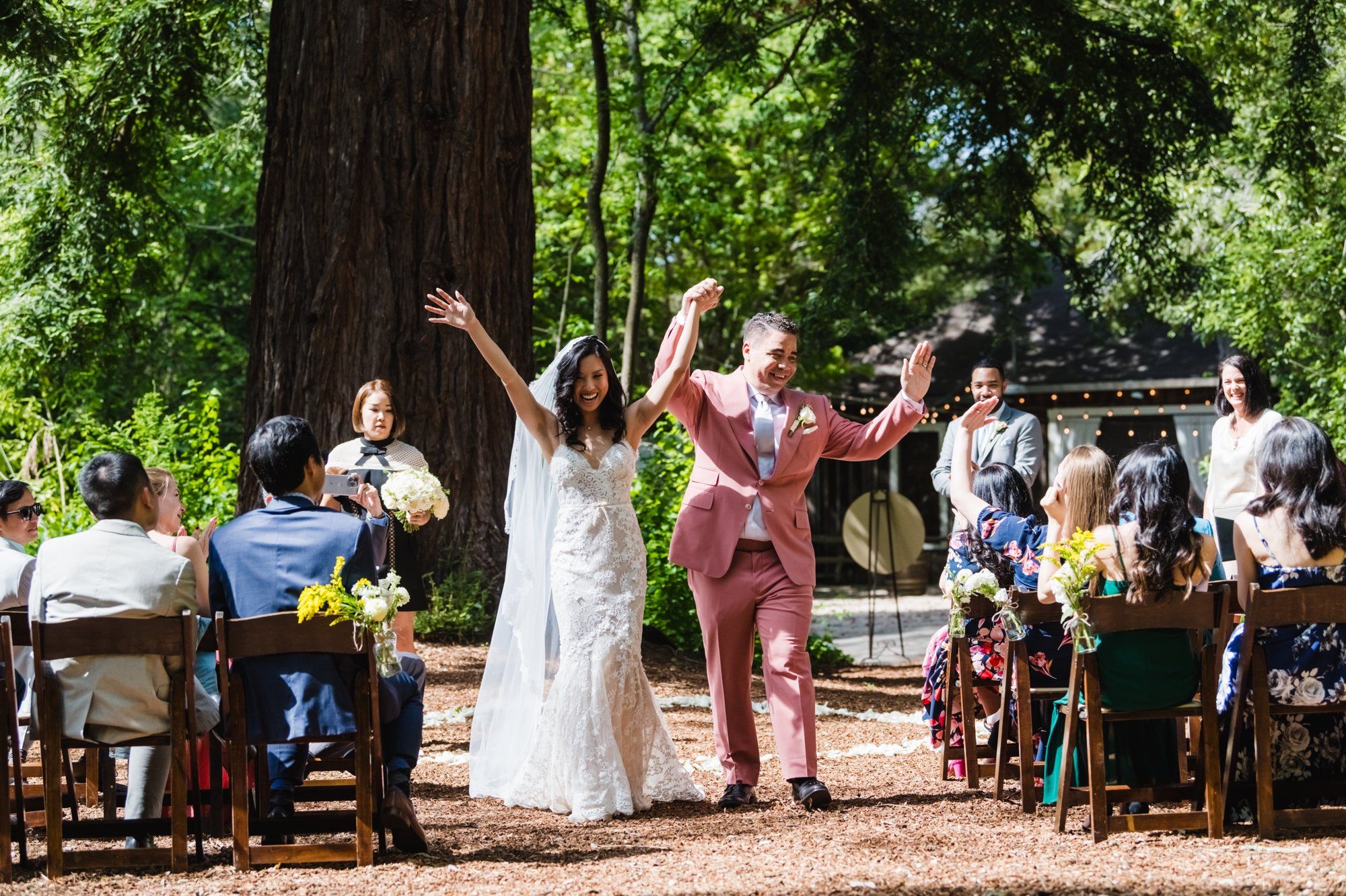 multicultural spring wedding at sand rock farm, Vows in the Redwood Grove, a 20-Guest Spring Redwood Ceremony