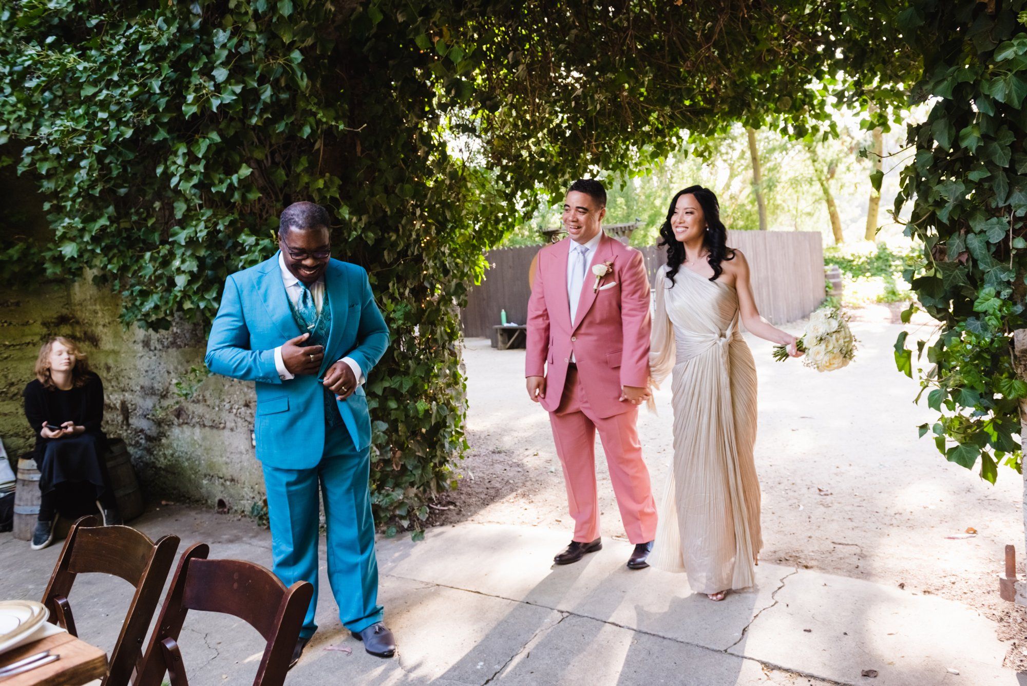 multicultural spring wedding at sand rock farm, Vows in the Redwood Grove, a 20-Guest Spring Redwood Ceremony