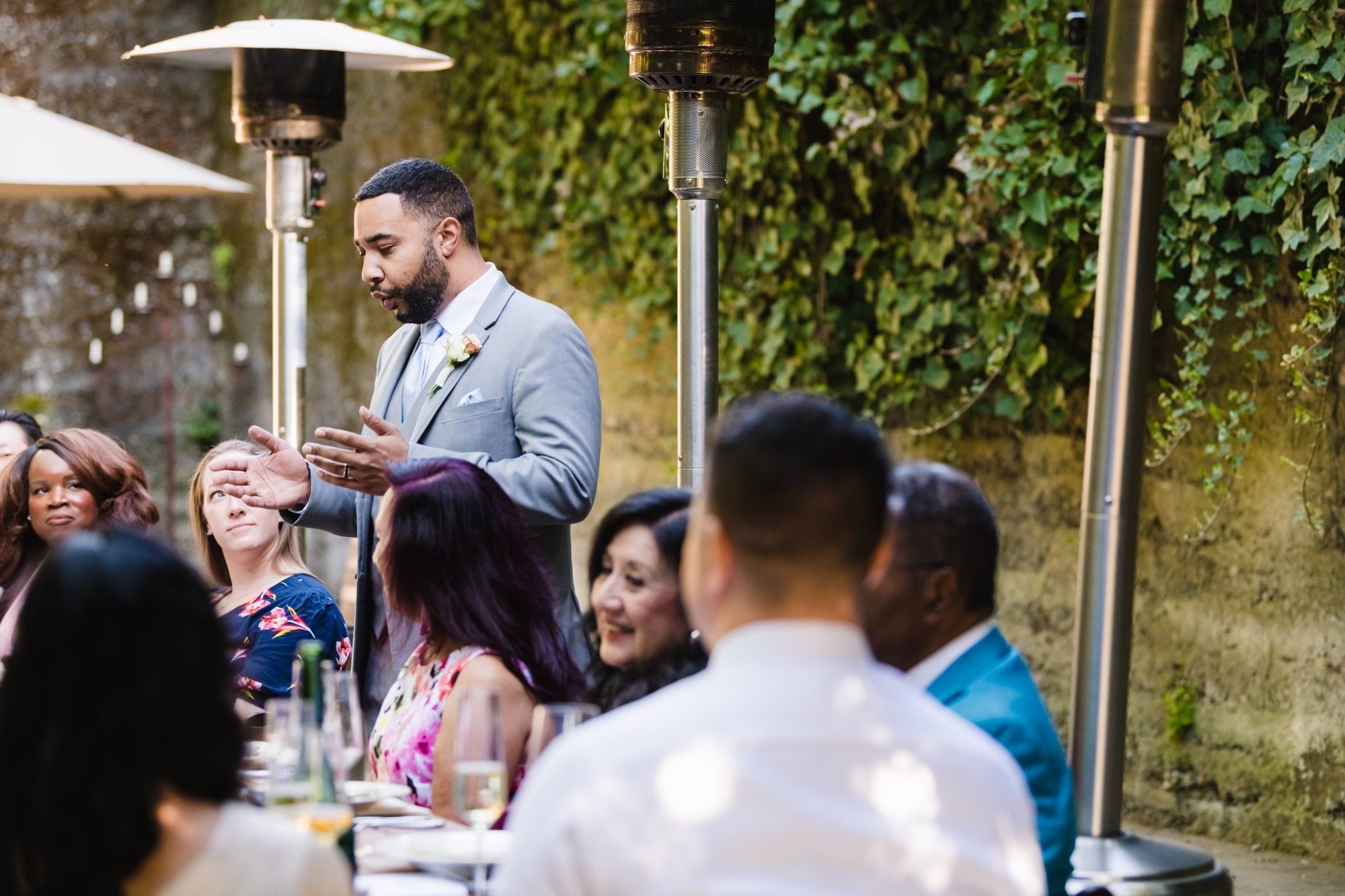 multicultural spring wedding at sand rock farm, A Family-Style Spring Dinner in the Barrel Room