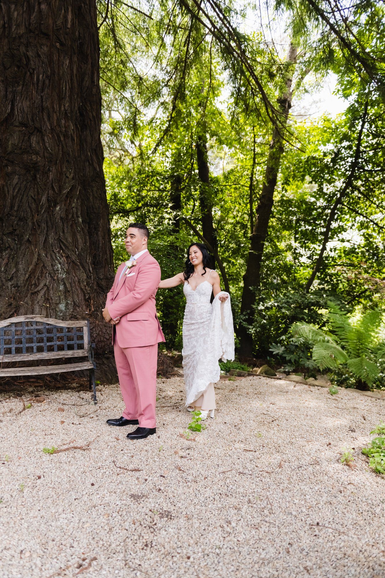 multicultural spring wedding at sand rock farm, Vows in the Redwood Grove, a 20-Guest Spring Redwood Ceremony